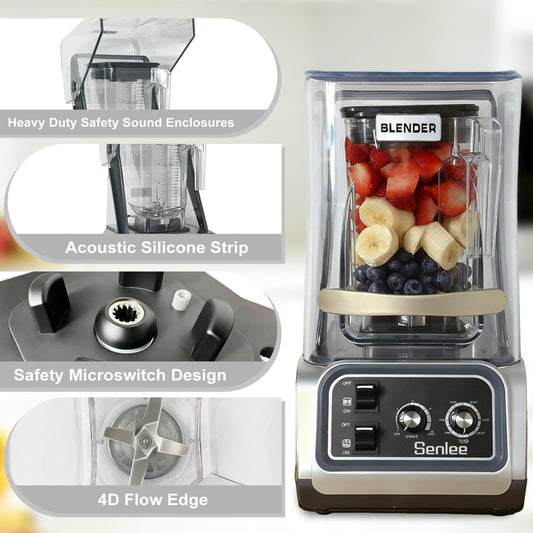 2200W commercial blender, 80oz BPA-free pitcher, quiet shield, self-cleaning for shakes and smoothies