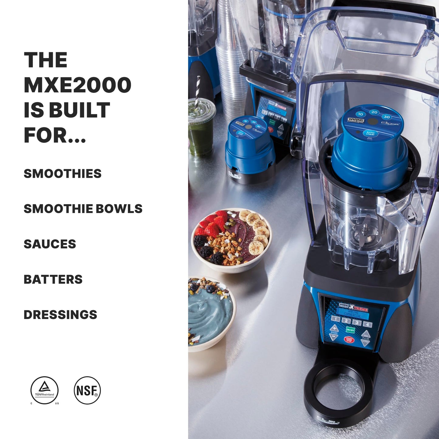Waring 3.5HP commercial blender, 32oz container, LCD display, programmable with sound enclosure