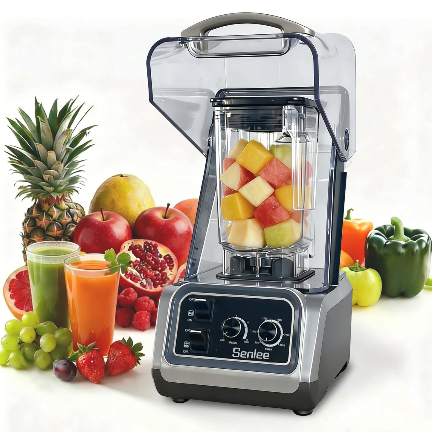 2200W commercial blender, 80oz BPA-free pitcher, quiet shield, self-cleaning for shakes and smoothies