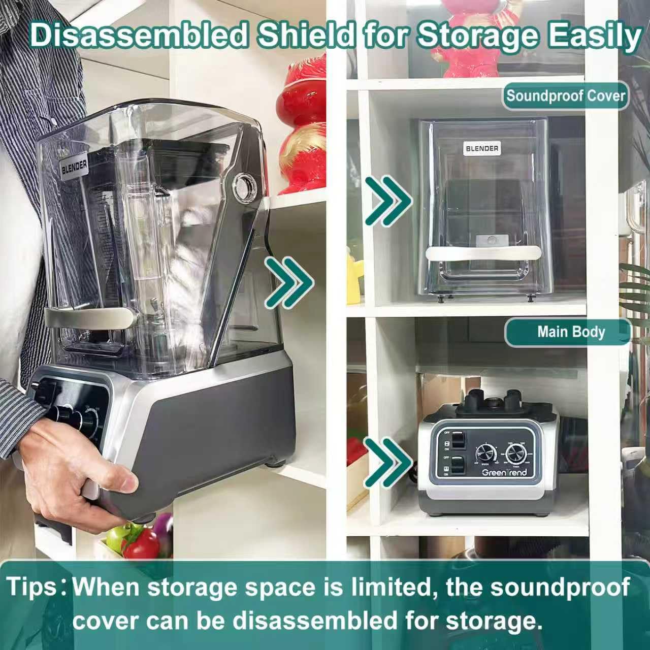 2200W commercial blender with sound enclosure, high-speed, self-cleaning, heavy-duty for smoothies and ice