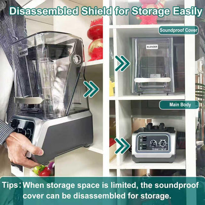 2200W commercial blender with sound enclosure, high-speed, self-cleaning, heavy-duty for smoothies and ice