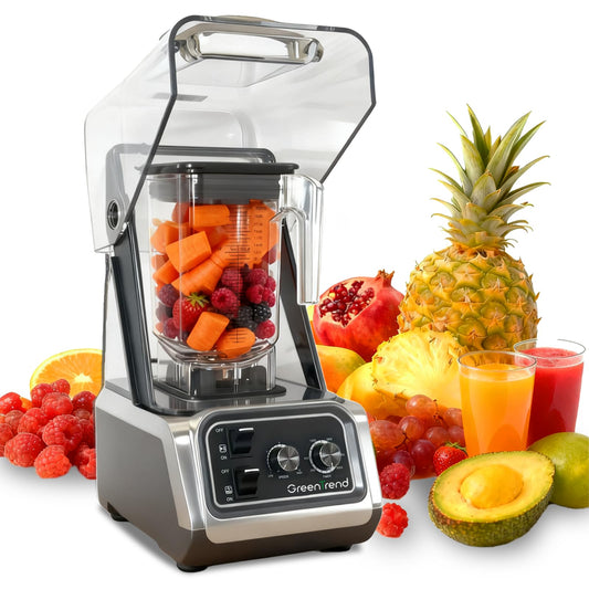 2200W commercial blender with sound enclosure, high-speed, self-cleaning, heavy-duty for smoothies and ice