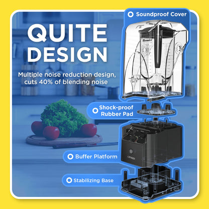 CRANDDI 2200W quiet blender, 80oz pitcher, soundproof shield, self-cleaning, K90 grey