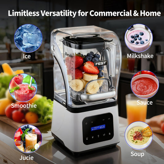 2200W commercial blender, 60oz pitcher, 9 speeds, timer, presets, quiet shield for smoothies and juices