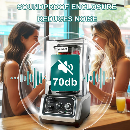 2200W commercial blender with sound enclosure, high-speed, self-cleaning, heavy-duty for smoothies and ice