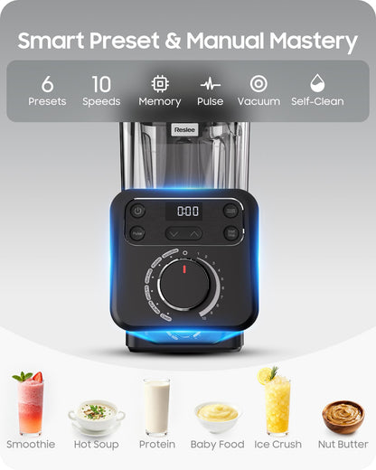 3000W commercial vacuum blender, 56oz cup, quiet shield, self-cleaning for smoothies and hot soup