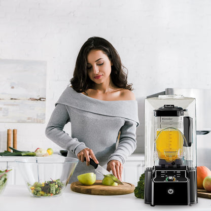 Commercial blender with quiet shield, 2.5HP motor, 80oz pitcher, 15 speeds, self-cleaning, black