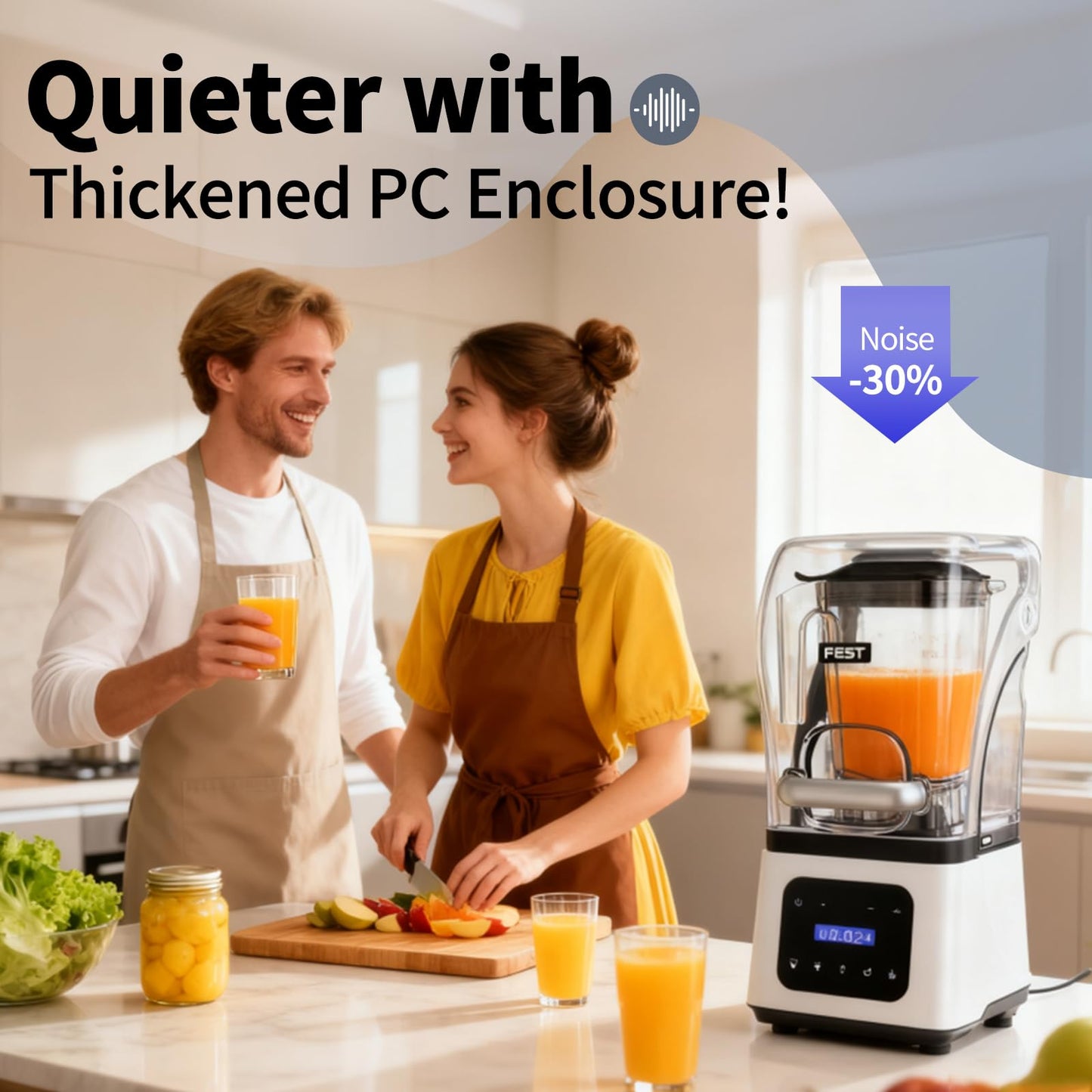 2200W commercial blender, 60oz pitcher, 9 speeds, timer, presets, quiet shield for smoothies and juices
