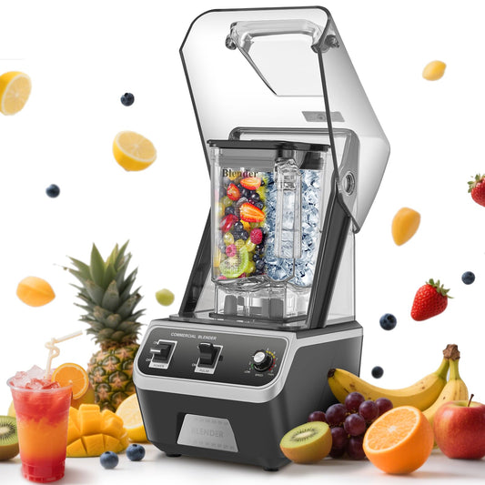 WaterElfo 2200W commercial blender, 68oz jar, quiet sound enclosure, high-speed smoothie blender