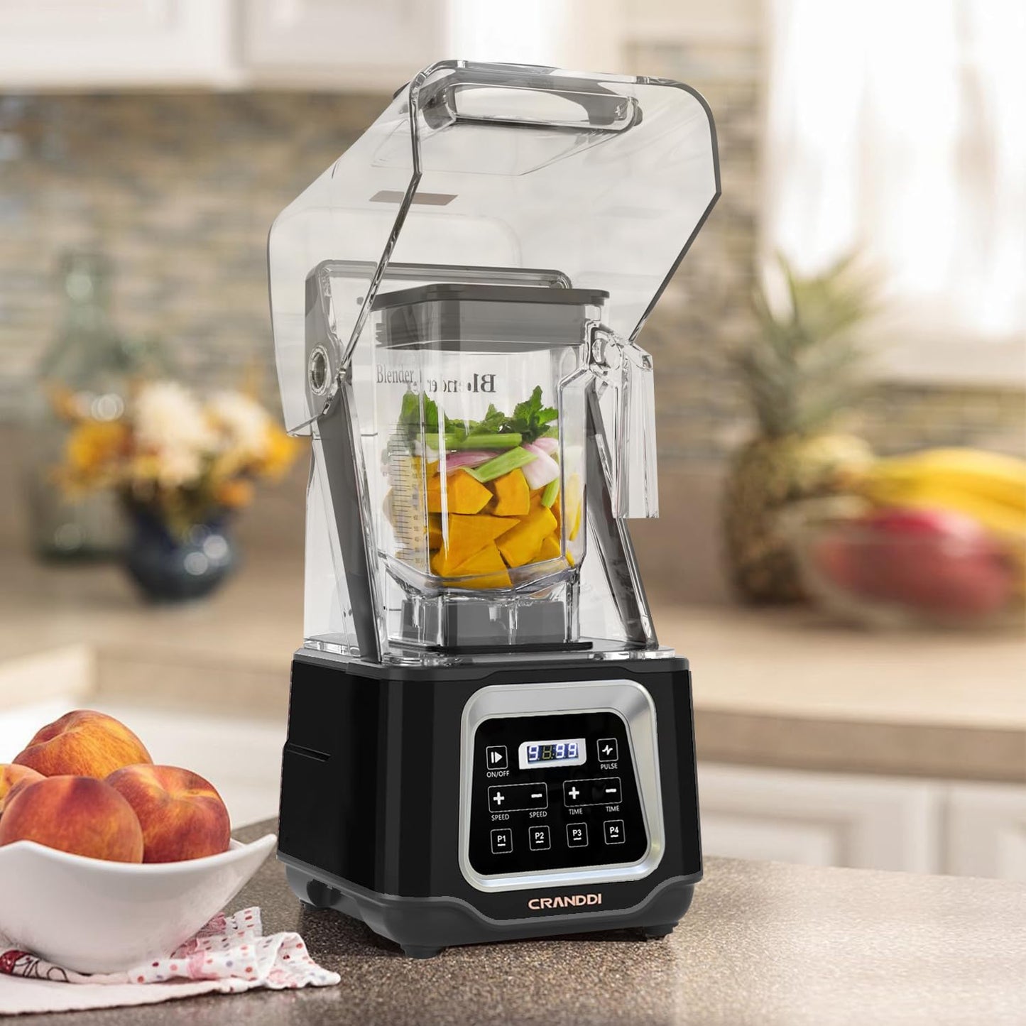 CRANDDI 2200W blender with touchscreen, 52oz jar, presets, quiet design, K80TS black