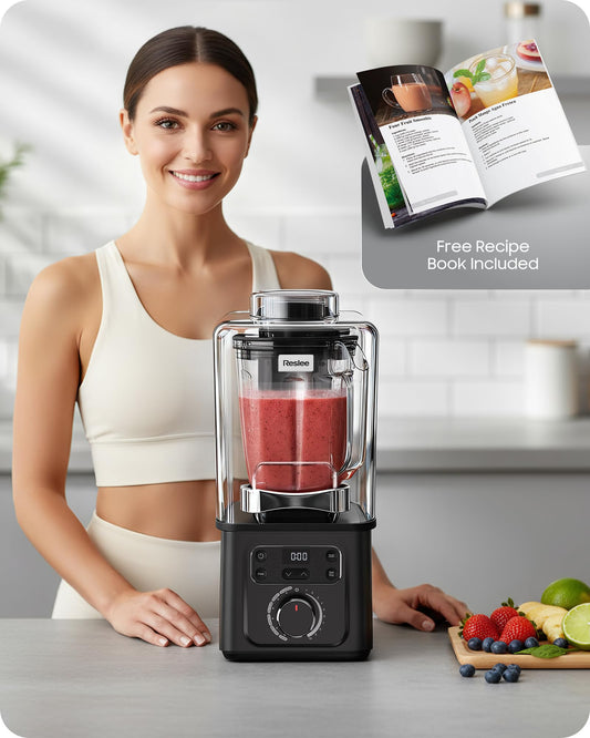 3000W commercial vacuum blender, 56oz cup, quiet shield, self-cleaning for smoothies and hot soup