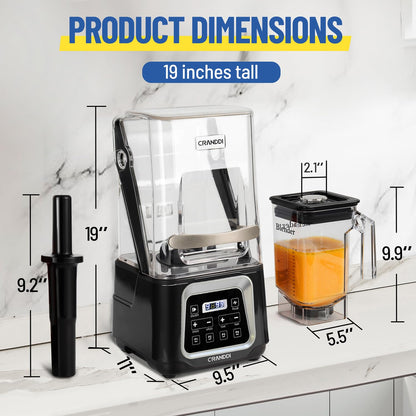 CRANDDI 2200W blender with touchscreen, 52oz jar, presets, quiet design, K80TS black