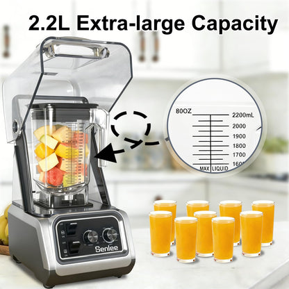 2200W commercial blender, 80oz BPA-free pitcher, quiet shield, self-cleaning for shakes and smoothies