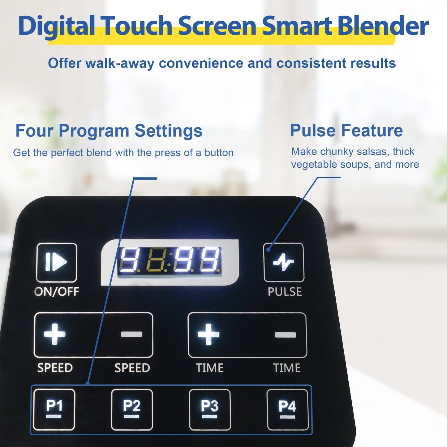 CRANDDI 2200W blender with touchscreen, 52oz jar, presets, quiet design, K80TS black