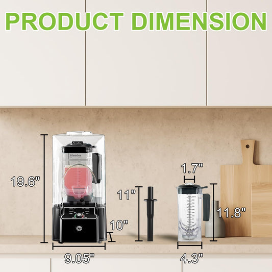 Commercial blender with quiet shield, 2.5HP motor, 80oz pitcher, 15 speeds, self-cleaning, black