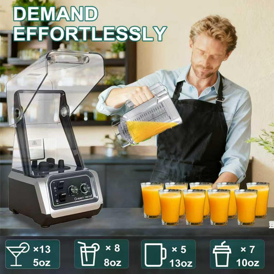 2200W commercial blender with sound enclosure, high-speed, self-cleaning, heavy-duty for smoothies and ice