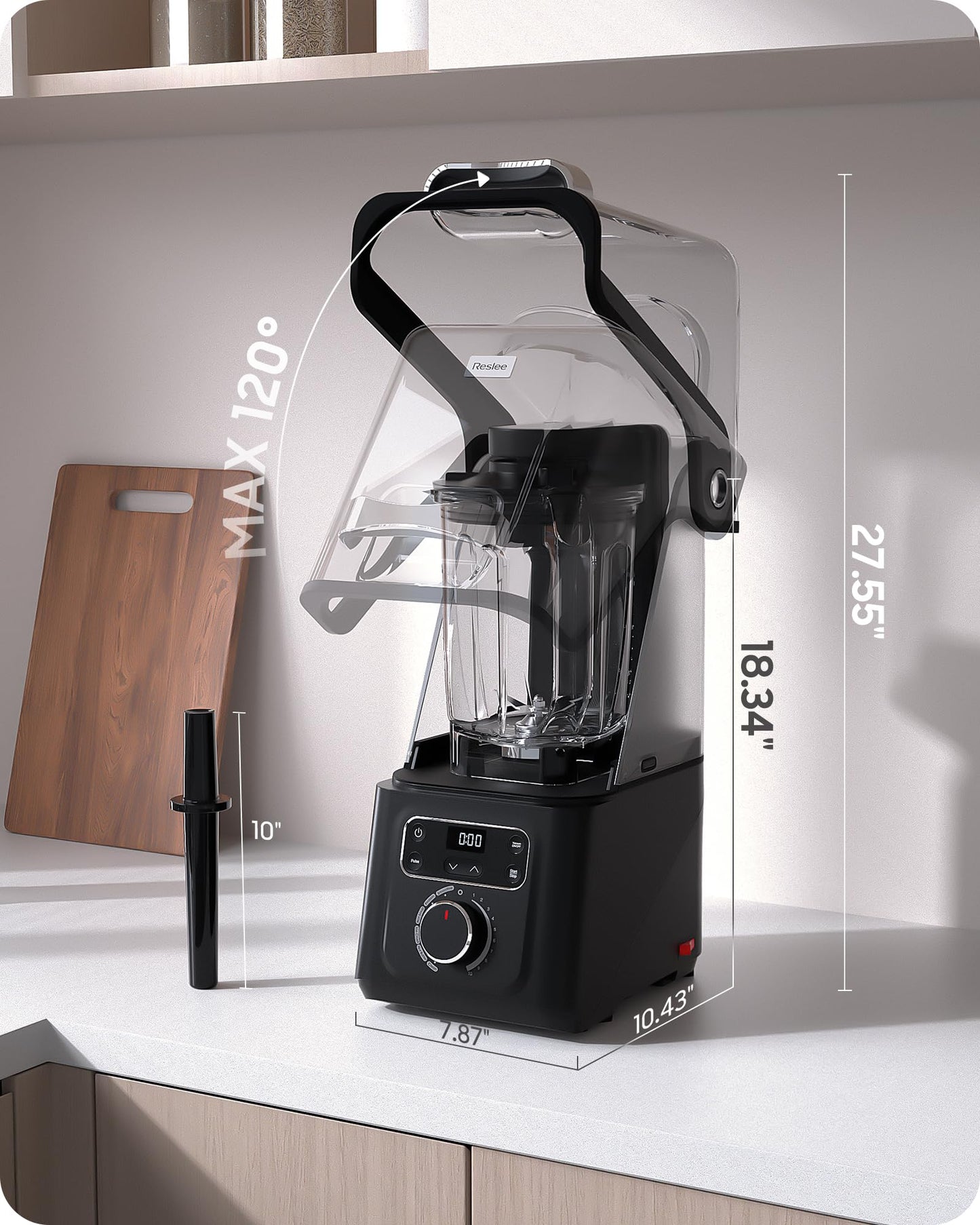 3000W commercial vacuum blender, 56oz cup, quiet shield, self-cleaning for smoothies and hot soup