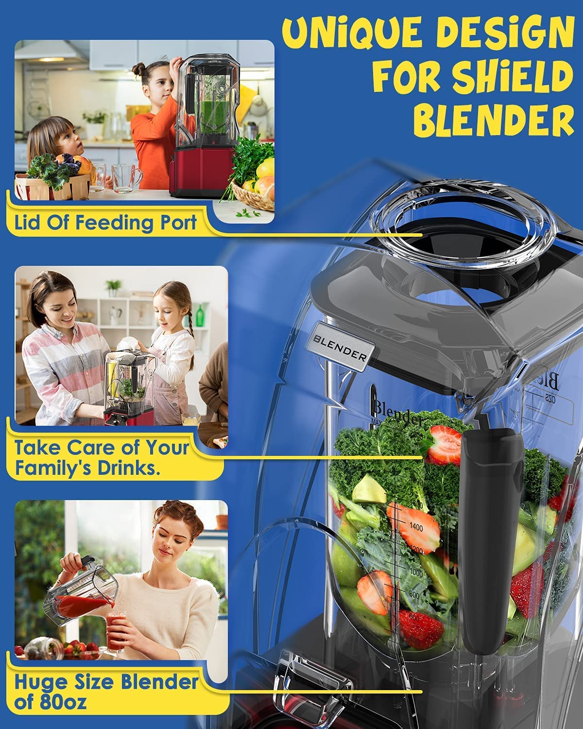 CRANDDI 2200W quiet commercial blender, 80oz pitcher, soundproof shield, self-cleaning, K90 red