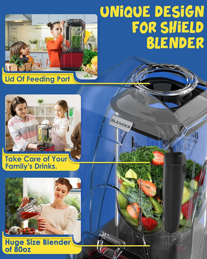 CRANDDI 2200W quiet commercial blender, 80oz pitcher, soundproof shield, self-cleaning, K90 red